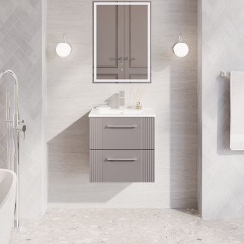 Nuie Deco Wall Hung 2-Drawer Vanity Unit with Basin-2 500mm Wide - Satin Grey | Product Image