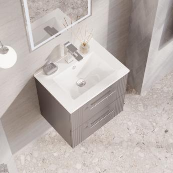 Nuie Deco Wall Hung 2-Drawer Vanity Unit with Basin-2 500mm Wide - Satin Grey | Product Image