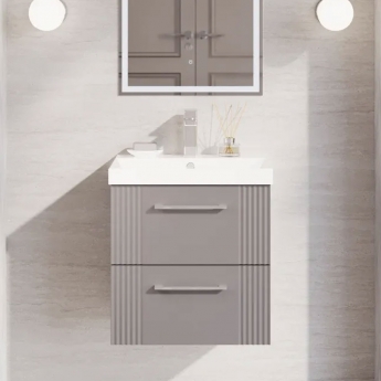 Nuie Deco Wall Hung 2-Drawer Vanity Unit with Basin-3 500mm Wide - Satin Grey