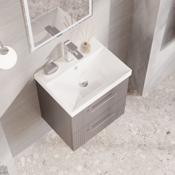 Nuie Deco Wall Hung 2-Drawer Vanity Unit with Basin-3 500mm Wide - Satin Grey | Product Image