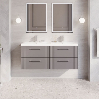 Nuie Deco Wall Hung 4-Drawer Vanity Unit with Double Polymarble Basin 1200mm Wide - Satin Grey