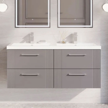 Nuie Deco Wall Hung 4-Drawer Vanity Unit with Double Polymarble Basin 1200mm Wide - Satin Grey | Product Image