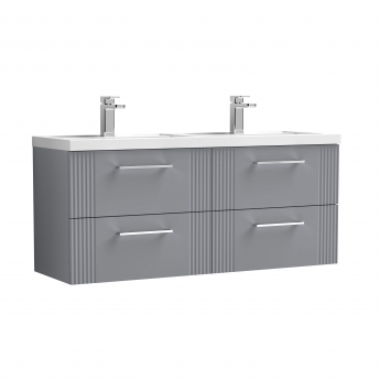 Nuie Deco Wall Hung 4-Drawer Vanity Unit with Double Ceramic Basin 1200mm Wide - Satin Grey