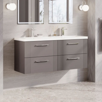 Nuie Deco Wall Hung 4-Drawer Vanity Unit with Double Ceramic Basin 1200mm Wide - Satin Grey