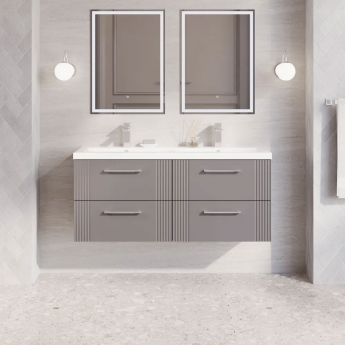 Nuie Deco Wall Hung 4-Drawer Vanity Unit with Double Ceramic Basin 1200mm Wide - Satin Grey