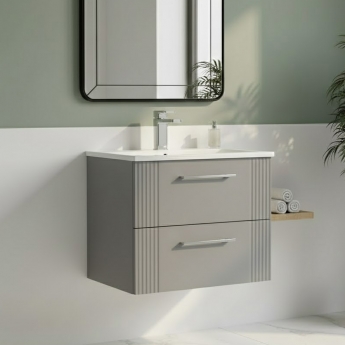 Nuie Deco Wall Hung 2-Drawer Vanity Unit with Basin-4 600mm Wide - Satin Grey