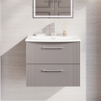 Nuie Deco Wall Hung 2-Drawer Vanity Unit with Basin-4 600mm Wide - Satin Grey | Product Image