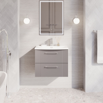 Nuie Deco Wall Hung 2-Drawer Vanity Unit with Basin-4 600mm Wide - Satin Grey | Product Image