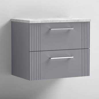 Nuie Deco Wall Hung 2-Drawer Vanity Unit with Bellato Grey Worktop 600mm Wide - Satin Grey