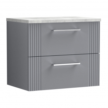 Nuie Deco Wall Hung 2-Drawer Vanity Unit with Bellato Grey Worktop 600mm Wide - Satin Grey