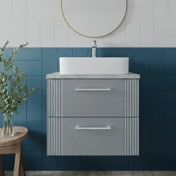 Nuie Deco Wall Hung 2-Drawer Vanity Unit with Bellato Grey Worktop 600mm Wide - Satin Grey