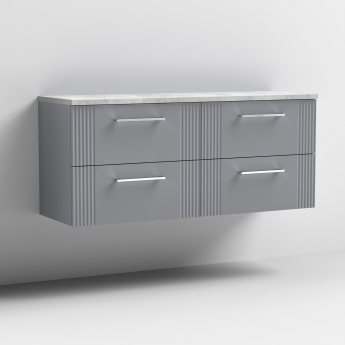 Nuie Deco Wall Hung 4-Drawer Vanity Unit with Bellato Grey Worktop 1200mm Wide - Satin Grey | Product Image