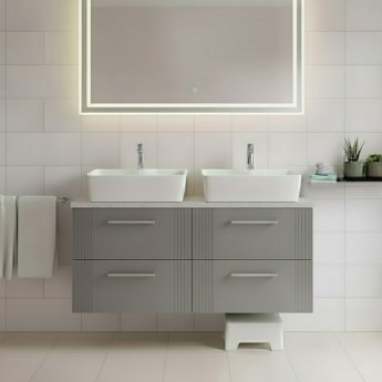 Nuie Deco Wall Hung 4-Drawer Vanity Unit with Bellato Grey Worktop 1200mm Wide - Satin Grey | Product Image