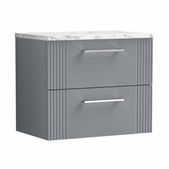 Nuie Deco Wall Hung 2-Drawer Vanity Unit with Carrera Marble Worktop 600mm Wide - Satin Grey | Product Image