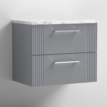Nuie Deco Wall Hung 2-Drawer Vanity Unit with Carrera Marble Worktop 600mm Wide - Satin Grey | Product Image