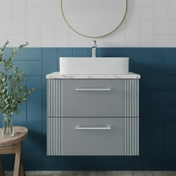 Nuie Deco Wall Hung 2-Drawer Vanity Unit with Carrera Marble Worktop 600mm Wide - Satin Grey | Product Image