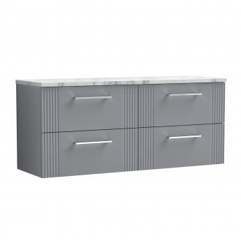Nuie Deco Wall Hung 4-Drawer Vanity Unit with Carrera Marble Worktop 1200mm Wide - Satin Grey | Product Image