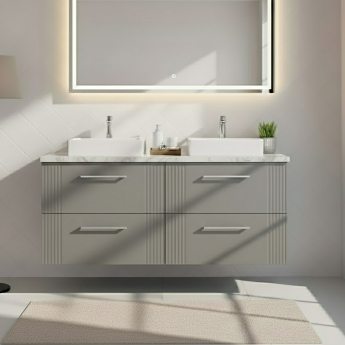 Nuie Deco Wall Hung 4-Drawer Vanity Unit with Carrera Marble Worktop 1200mm Wide - Satin Grey | Product Image