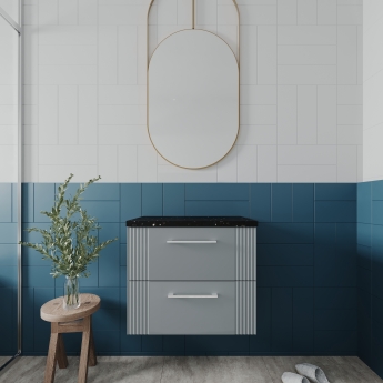 Nuie Deco Wall Hung 2-Drawer Vanity Unit with Sparkling Black Worktop 600mm Wide - Satin Grey