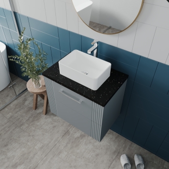 Nuie Deco Wall Hung 2-Drawer Vanity Unit with Sparkling Black Worktop 600mm Wide - Satin Green