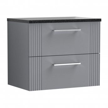 Nuie Deco Wall Hung 2-Drawer Vanity Unit with Sparkling Black Worktop 600mm Wide - Satin Grey