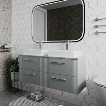 Nuie Deco Wall Hung 4-Drawer Vanity Unit with Worktop 1200mm Wide - Satin Grey