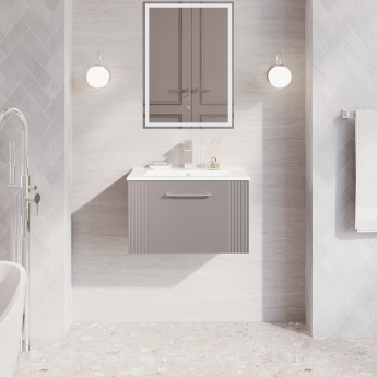 Nuie Deco Wall Hung 1-Drawer Vanity Unit with Basin-2 600mm Wide - Satin Grey