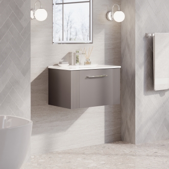 Nuie Deco Wall Hung 1-Drawer Vanity Unit with Basin-2 600mm Wide - Satin Grey