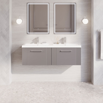 Nuie Deco Wall Hung 2-Drawer Vanity Unit with Double Polymarble Basin 1200mm Wide - Satin Grey | Product Image
