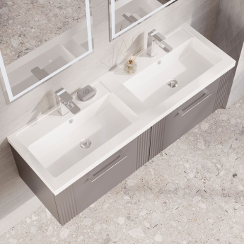 Nuie Deco Wall Hung 2-Drawer Vanity Unit with Double Polymarble Basin 1200mm Wide - Satin Grey | Product Image