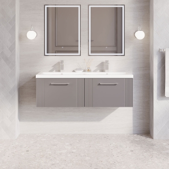 Nuie Deco Wall Hung 2-Drawer Vanity Unit with Double Ceramic Basin 1200mm Wide - Satin Grey | Product Image