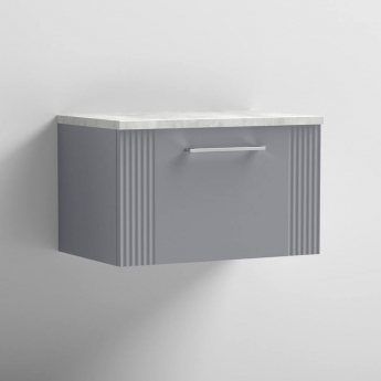 Nuie Deco Wall Hung 1-Drawer Vanity Unit with Bellato Grey Worktop 600mm Wide - Satin Grey