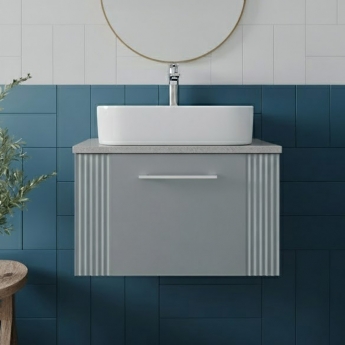Nuie Deco Wall Hung 1-Drawer Vanity Unit with Bellato Grey Worktop 600mm Wide - Satin Grey