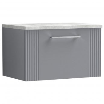Nuie Deco Wall Hung 1-Drawer Vanity Unit with Bellato Grey Worktop 600mm Wide - Satin Grey