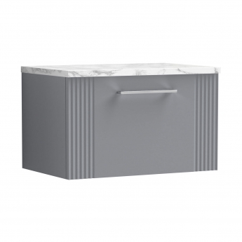 Nuie Deco Wall Hung 1-Drawer Vanity Unit with Carrera Marble Worktop 600mm Wide - Satin Grey | Product Image