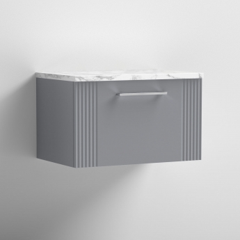 Nuie Deco Wall Hung 1-Drawer Vanity Unit with Carrera Marble Worktop 600mm Wide - Satin Grey | Product Image
