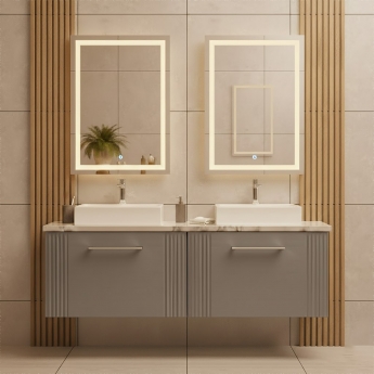 Nuie Deco Wall Hung 2-Drawer Vanity Unit with Carrera Marble Worktop 1200mm Wide - Satin Grey | Product Image