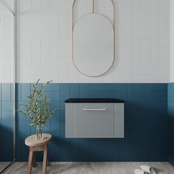 Nuie Deco Wall Hung 1-Drawer Vanity Unit with Sparkling Black Worktop 600mm Wide - Satin Grey