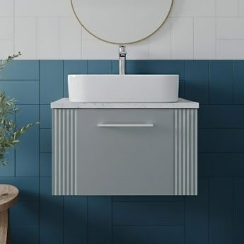 Nuie Deco Wall Hung 1-Drawer Vanity Unit with Sparkling White Worktop 600mm Wide - Satin Grey