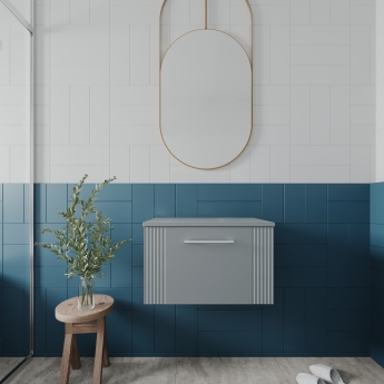 Nuie Deco Wall Hung 1-Drawer Vanity Unit with Worktop 600mm Wide - Satin Grey