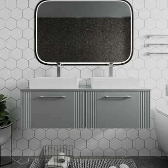 Nuie Deco Wall Hung 2-Drawer Vanity Unit with Worktop 1200mm Wide - Satin Grey