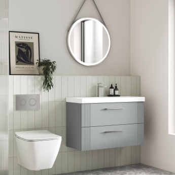 Nuie Deco Wall Hung 2-Drawer Vanity Unit with Basin-2 800mm Wide - Satin Grey | Product Image