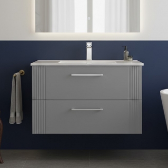 Nuie Deco Wall Hung 2-Drawer Vanity Unit with Basin-2 800mm Wide - Satin Grey