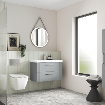 Nuie Deco Wall Hung 2-Drawer Vanity Unit with Basin-3 800mm Wide - Satin Grey