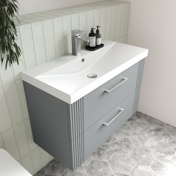 Nuie Deco Wall Hung 2-Drawer Vanity Unit with Basin-3 800mm Wide - Satin Grey | Product Image