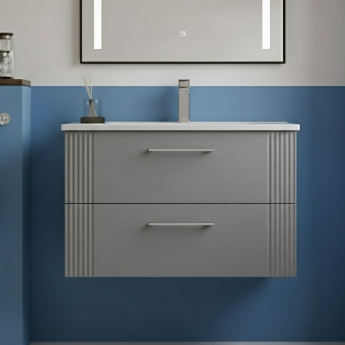 Nuie Deco Wall Hung 2-Drawer Vanity Unit with Basin-4 800mm Wide - Satin Grey