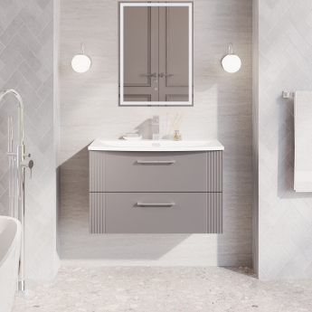 Nuie Deco Wall Hung 2-Drawer Vanity Unit with Basin-4 800mm Wide - Satin Grey | Product Image