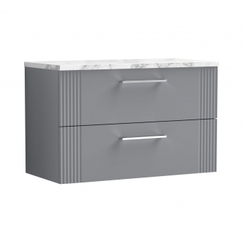 Nuie Deco Wall Hung 2-Drawer Vanity Unit with Carrera Marble Worktop 800mm Wide - Satin Grey | Product Image