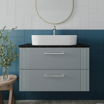 Nuie Deco Wall Hung 2-Drawer Vanity Unit with Sparkling Black Worktop 800mm Wide - Satin Grey