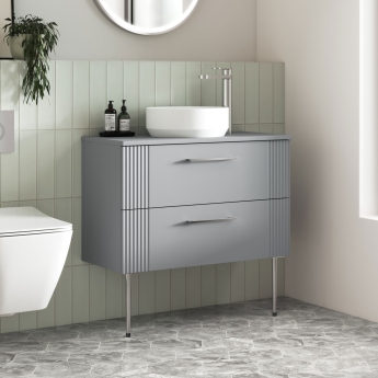 Nuie Deco Wall Hung 2-Drawer Vanity Unit with Worktop 800mm Wide - Satin Grey | Product Image